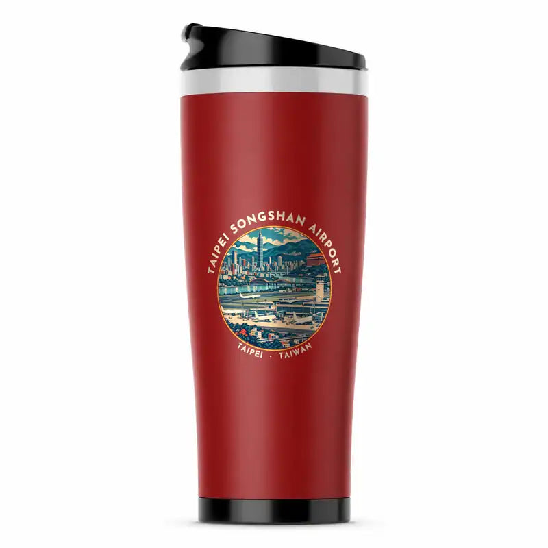 Taipei Songshan Airport (TSA) Travel Mugs - Badge - Stainless Steel (No Holder) - Red