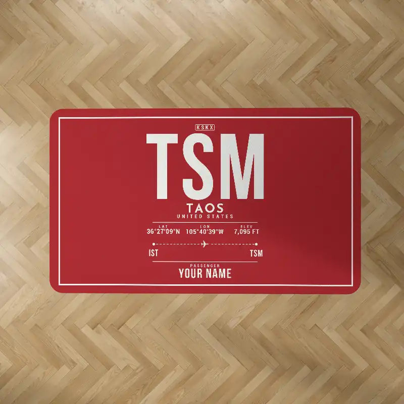 Taos Regional Airport (TSM) Carpets - Carpet Rectangle - ID Tag + Name - Red