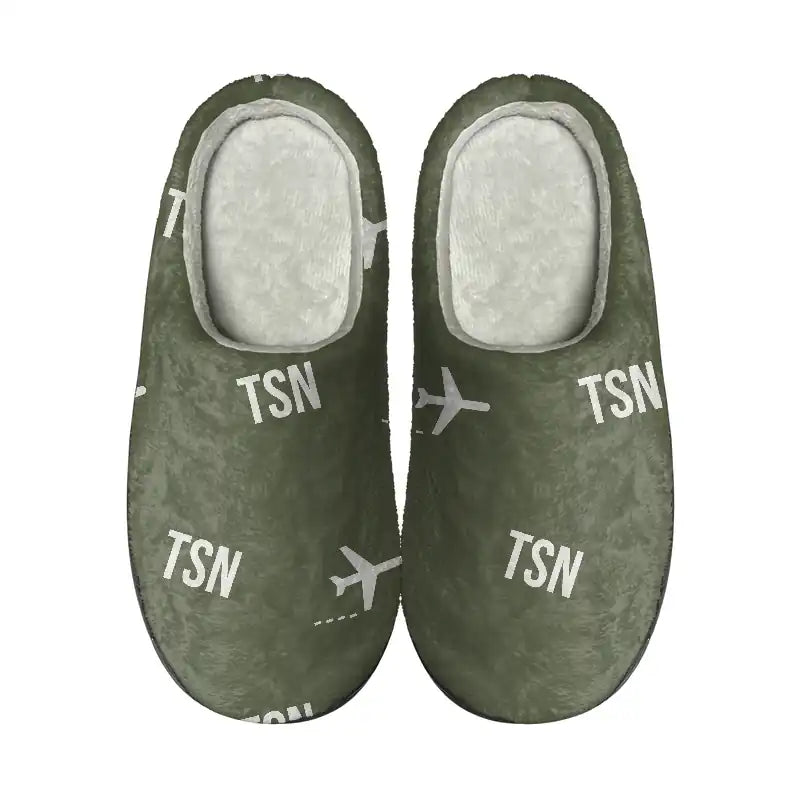 Tianjin Binhai International Airport (TSN) Slippers & Flip Flops - Slippers - Cotton - Pattern - Green Army