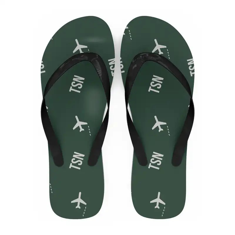 Tianjin Binhai International Airport (TSN) Slippers & Flip Flops - Slippers - Flip Flops - Pattern - Dark Green