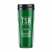Thumbnail for Timișoara Traian Vuia International Airport (TSR) Travel Mugs - Boarding Pass + Name - Plastic (No Holder) - Green