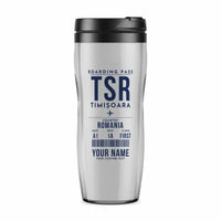 Thumbnail for Timișoara Traian Vuia International Airport (TSR) Travel Mugs - Boarding Pass + Name - Plastic (No Holder) - Light Gray