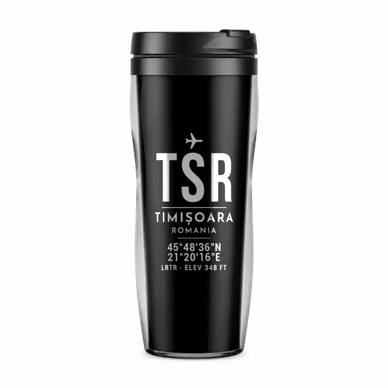 Timișoara Traian Vuia International Airport (TSR) Travel Mugs - ID Tag - Plastic (No Holder) - Black