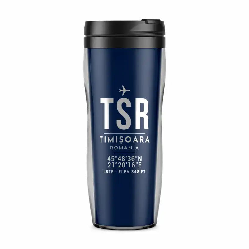 Timișoara Traian Vuia International Airport (TSR) Travel Mugs - ID Tag - Plastic (No Holder) - Dark Blue