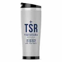 Thumbnail for Timișoara Traian Vuia International Airport (TSR) Travel Mugs - ID Tag - Stainless Steel (No Holder) - Light Gray