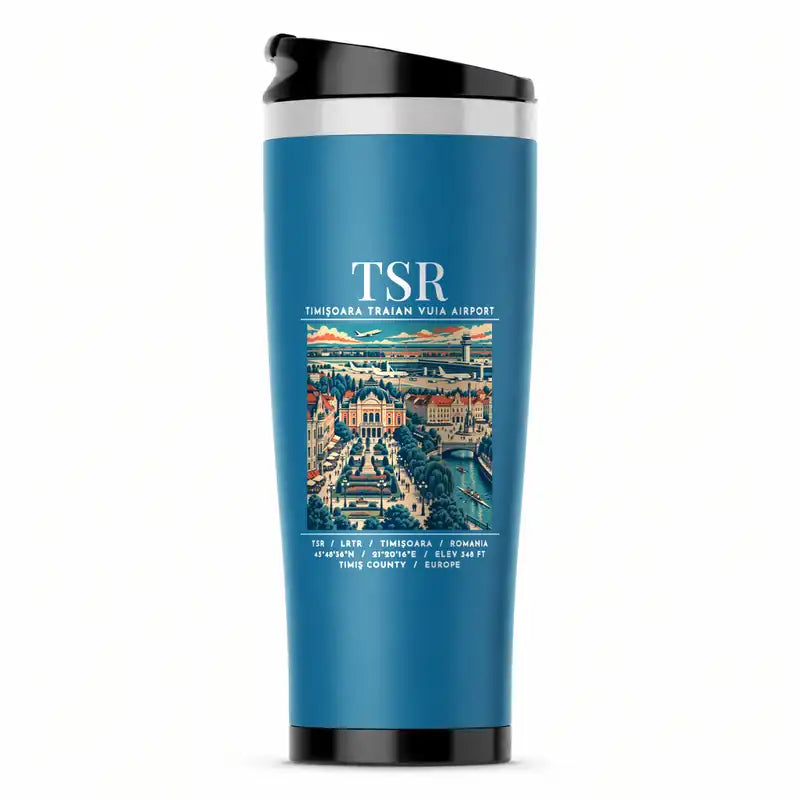 Timișoara Traian Vuia International Airport (TSR) Travel Mugs - Poster - Stainless Steel (No Holder) - Light Blue