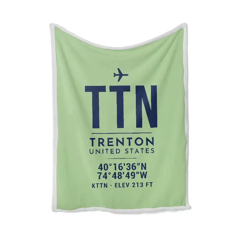 Trenton-Mercer Airport (TTN) Bedding Sets & Blankets - Blanket - ID Tag - Light Green