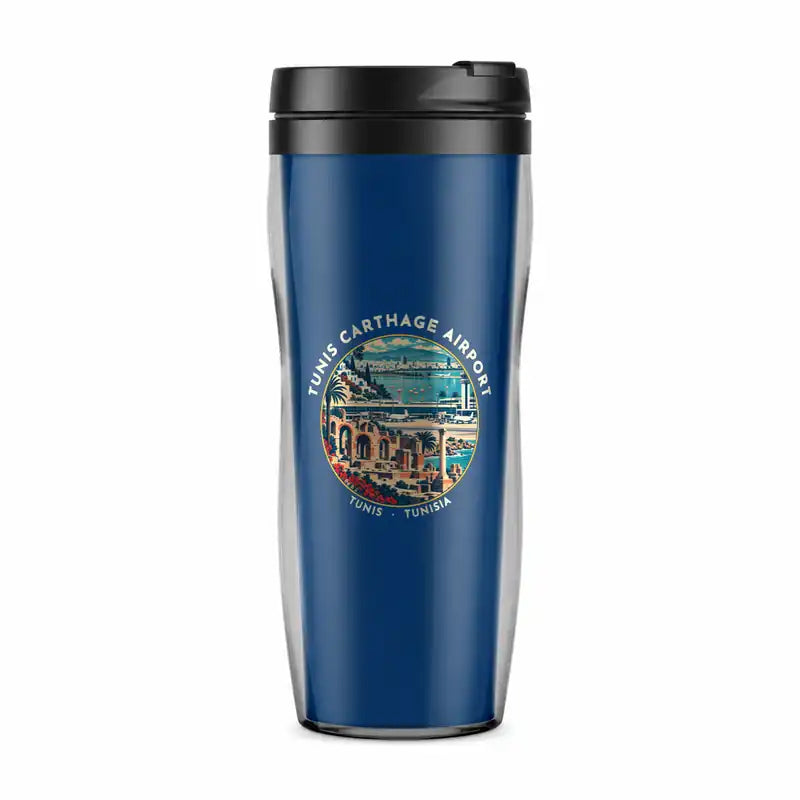 Tunis-Carthage International Airport (TUN) Travel Mugs - Badge - Plastic (No Holder) - Blue