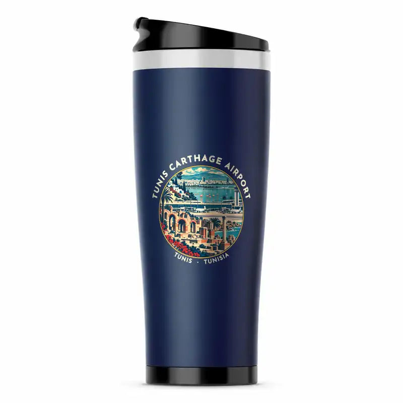 Tunis-Carthage International Airport (TUN) Travel Mugs - Badge - Stainless Steel (No Holder) - Dark Blue