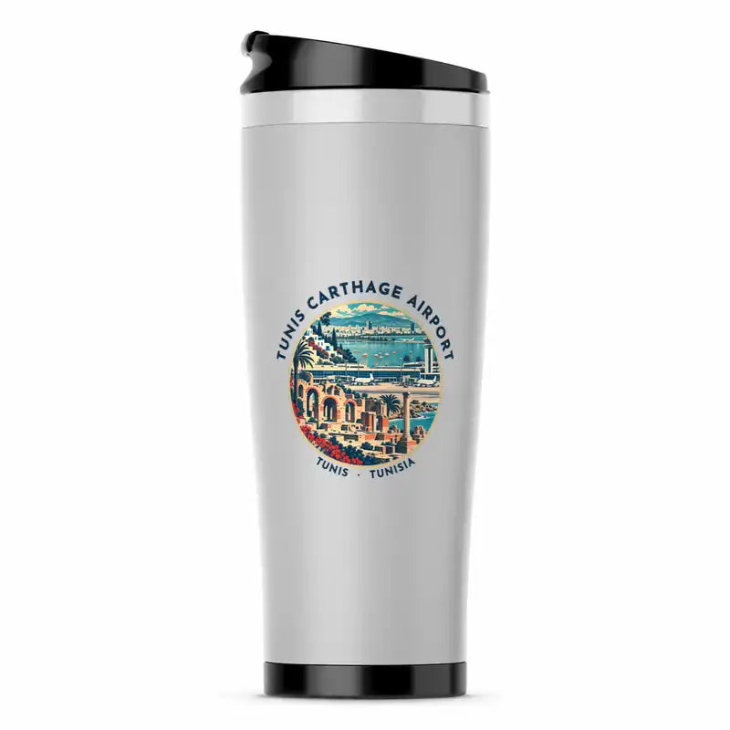 Tunis-Carthage International Airport (TUN) Travel Mugs - Badge - Stainless Steel (No Holder) - Light Gray