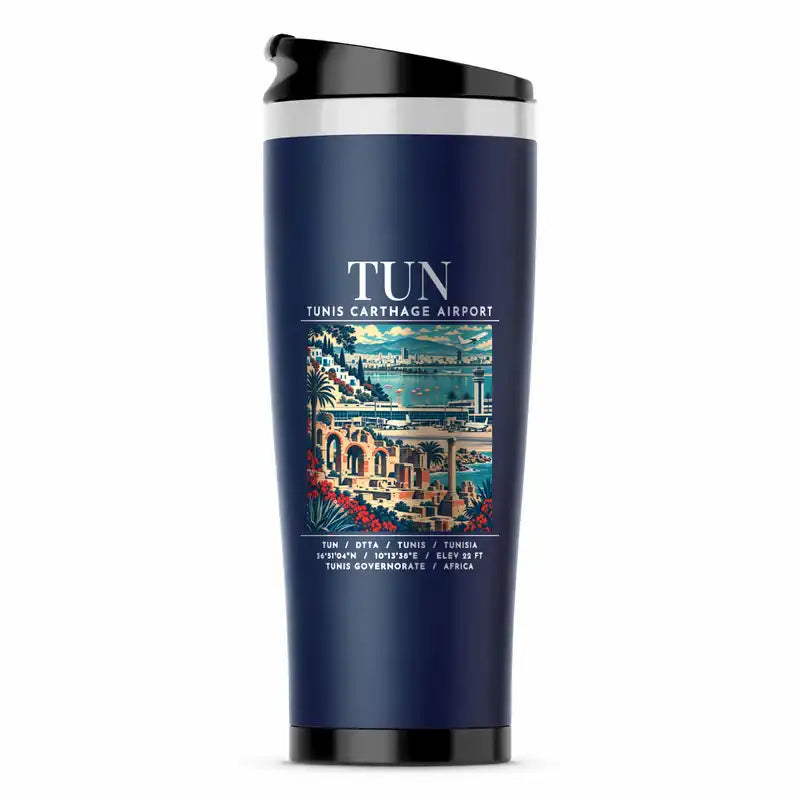 Tunis-Carthage International Airport (TUN) Travel Mugs - Poster - Stainless Steel (No Holder) - Dark Blue