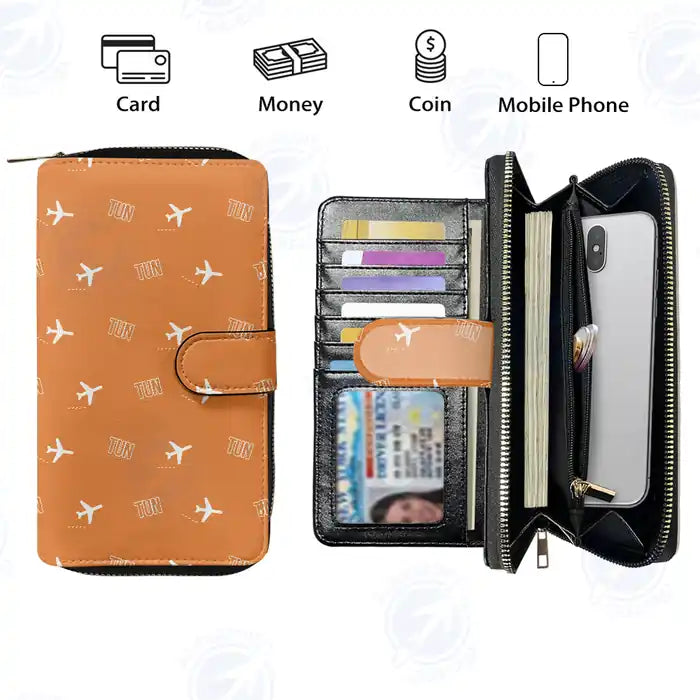Tunis-Carthage International Airport (TUN) Leather Wallets - Zip Long Wallet - Pattern - Orange