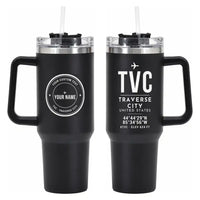 Thumbnail for Traverse City Cherry Capital Airport (TVC) Stainless Steel Mugs - ID Tag + Custom Back - 40oz Car Mug - Black