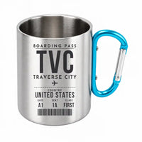 Thumbnail for Traverse City Cherry Capital Airport (TVC) Stainless Steel Mugs - Boarding Pass - Outdoors Mug - Light Blue