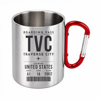 Thumbnail for Traverse City Cherry Capital Airport (TVC) Stainless Steel Mugs - Boarding Pass - Outdoors Mug - Red