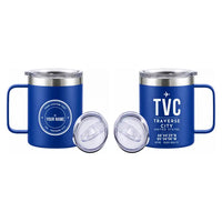 Thumbnail for Traverse City Cherry Capital Airport (TVC) Stainless Steel Mugs - ID Tag + Custom Back - Stainless Steel Mug - 14 oz / 400ML - Blue