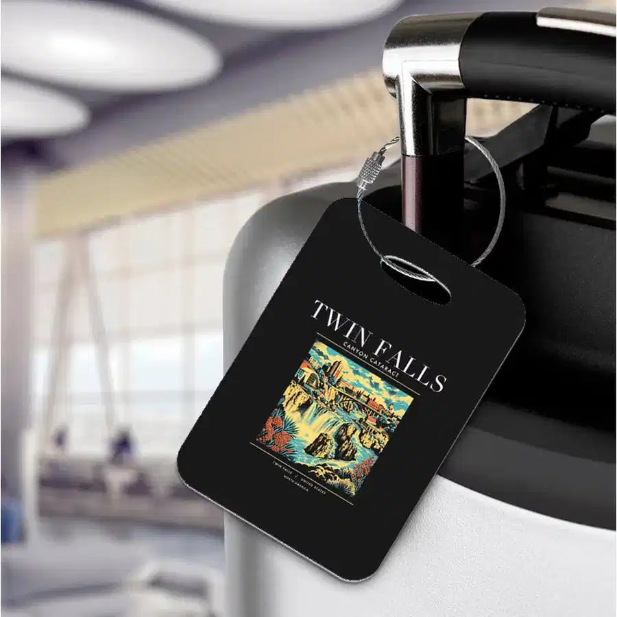 TWIN FALLS - Poster - Luggage Tag - Black