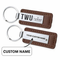 Thumbnail for Tawau Airport (TWU) Leather Key Chains - Leather Key Chain - Faux Leather - Original Design - Brown + Name