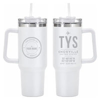 Thumbnail for McGhee Tyson Airport Knoxville (TYS) Stainless Steel Mugs - ID Tag + Custom Back - 40oz Car Mug - White