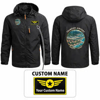 Thumbnail for Trabzon Airport (TZX) Stylish Jackets - Hooded Windbreaker - Badge + Name - Black