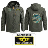 Thumbnail for Trabzon Airport (TZX) Stylish Jackets - Hooded Windbreaker - Badge + Name - Olive Green