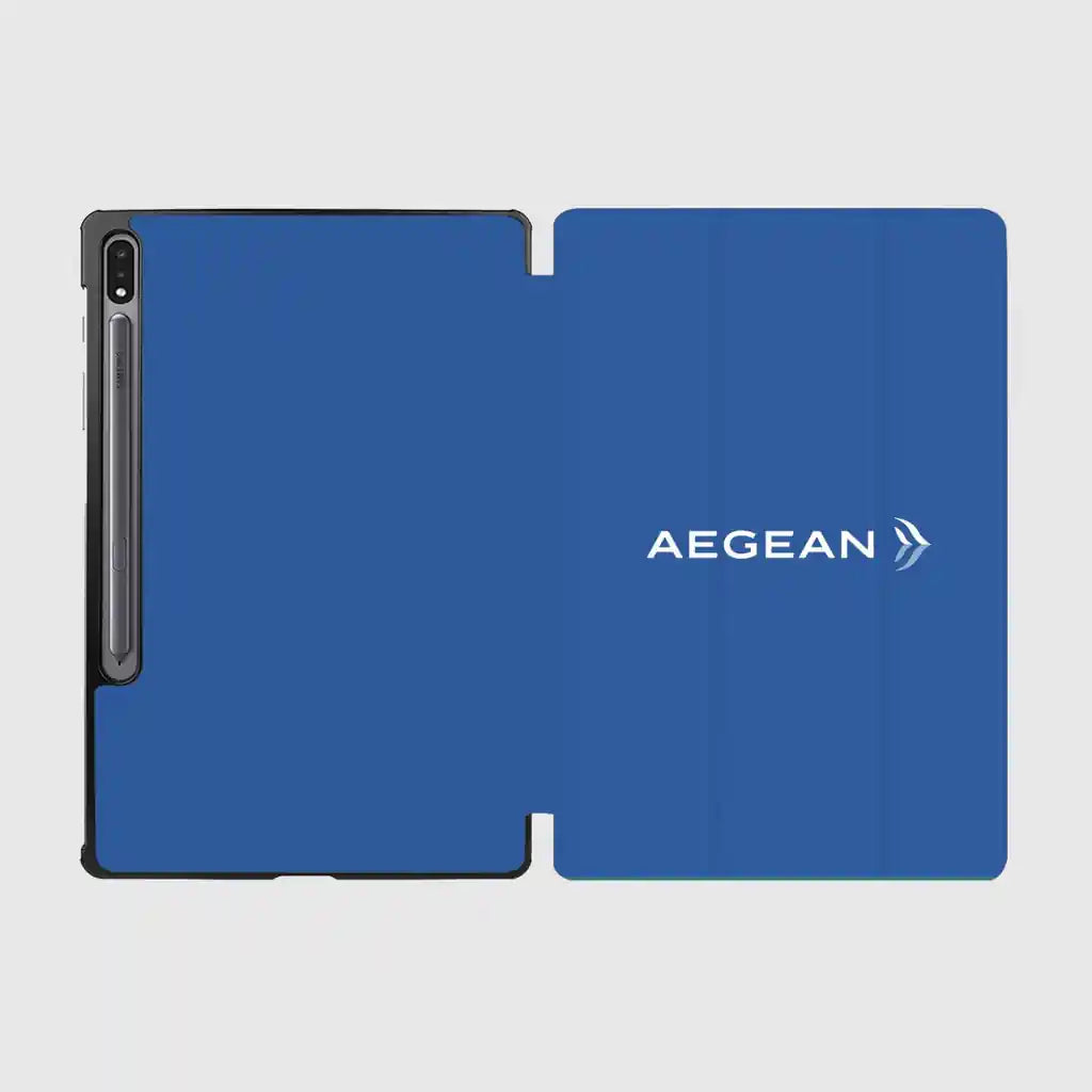 Aegean Airlines design on blue samsung tablet case