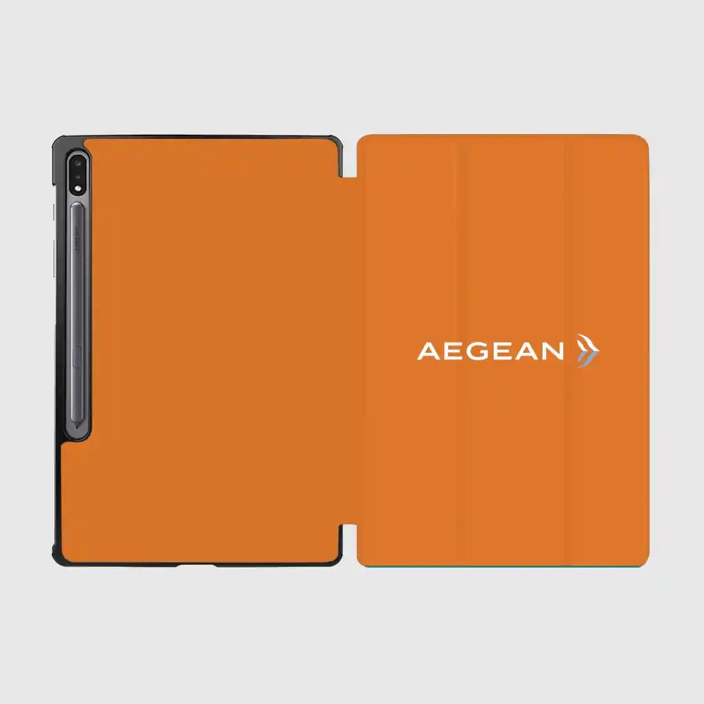 Aegean Airlines design on orange samsung tablet case