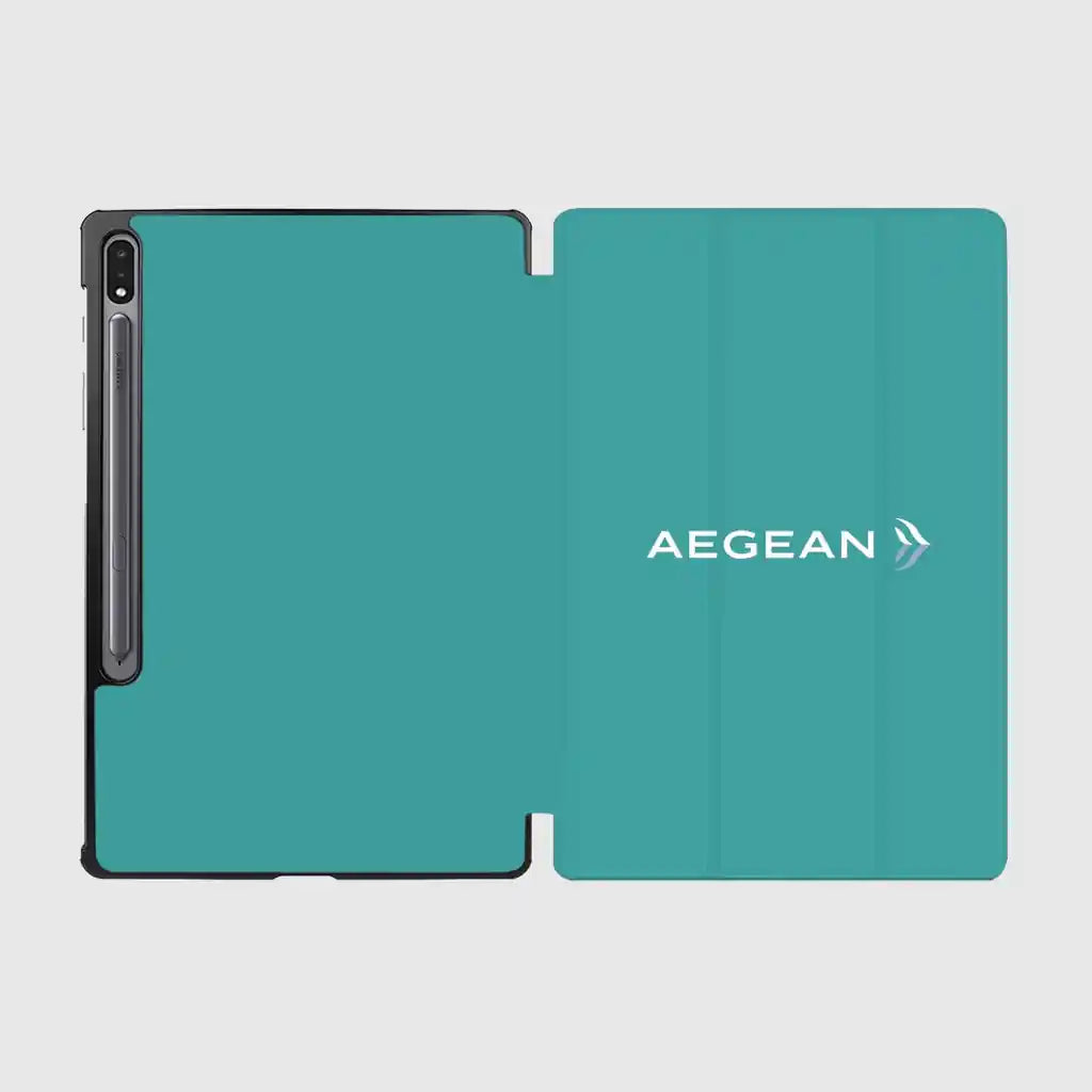 Aegean Airlines design on turquoise samsung tablet case