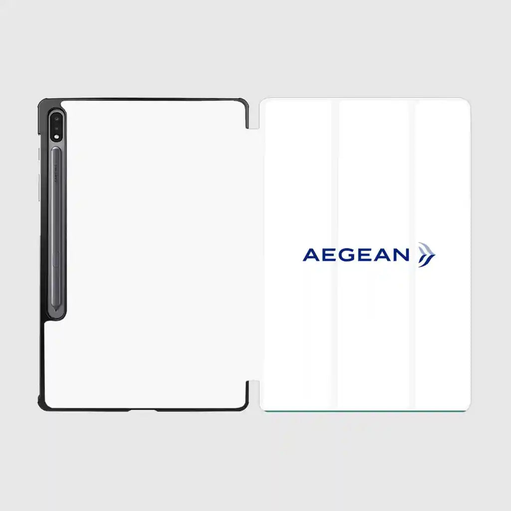 Aegean Airlines design on white samsung tablet case