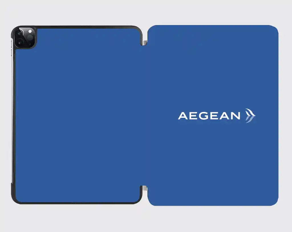 Aegean Airlines design on blue ipad tablet case