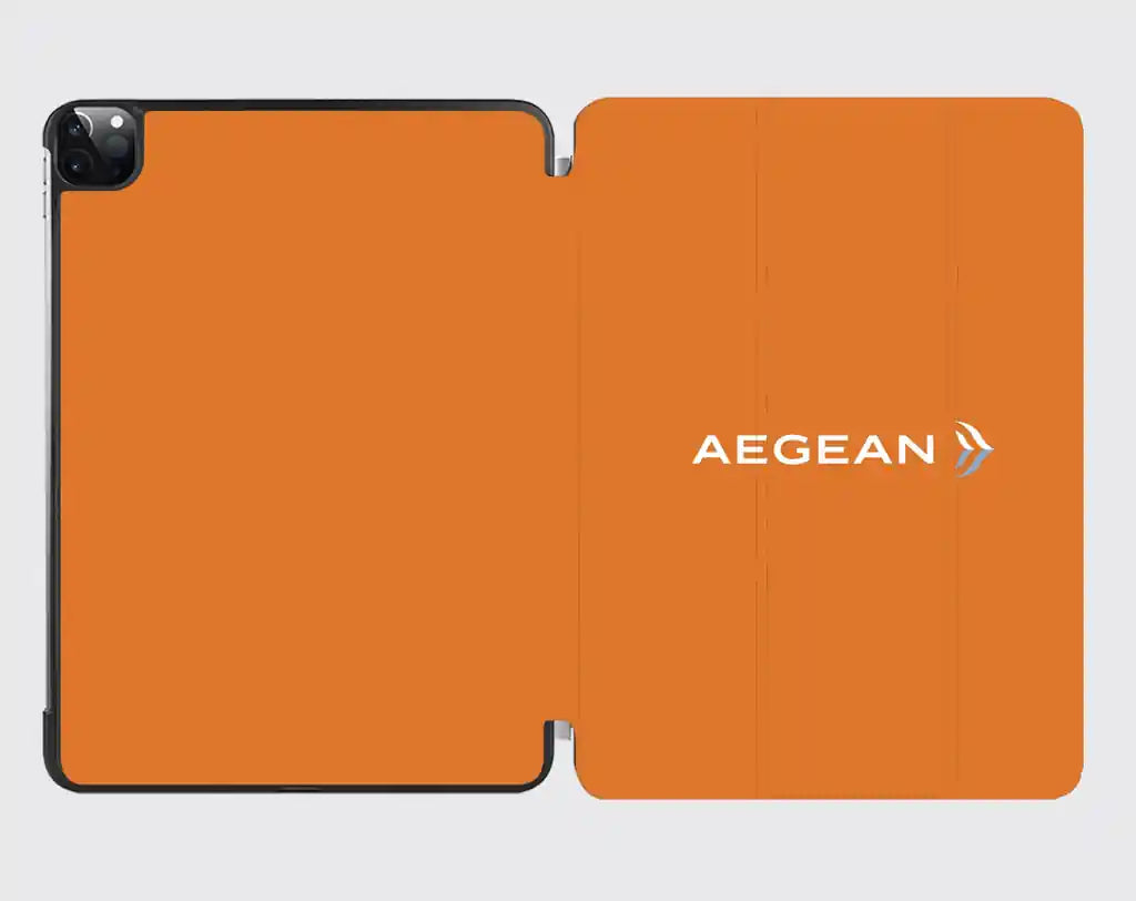 Aegean Airlines design on orange ipad tablet case