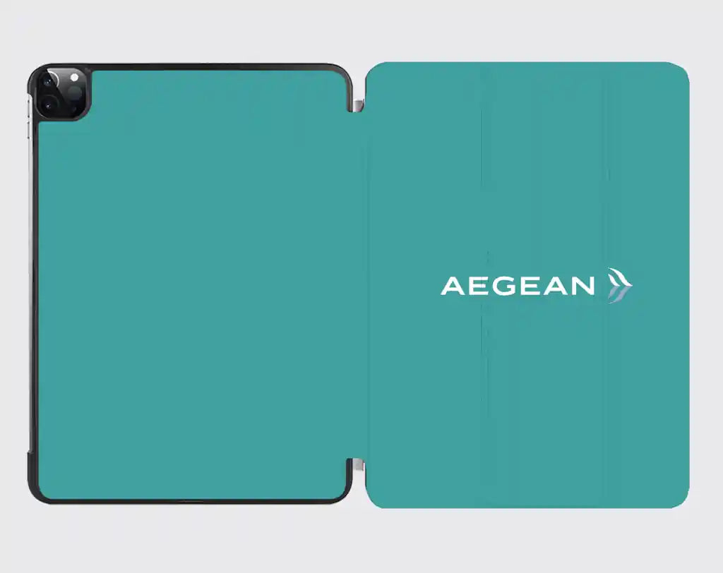 Aegean Airlines design on turquoise ipad tablet case