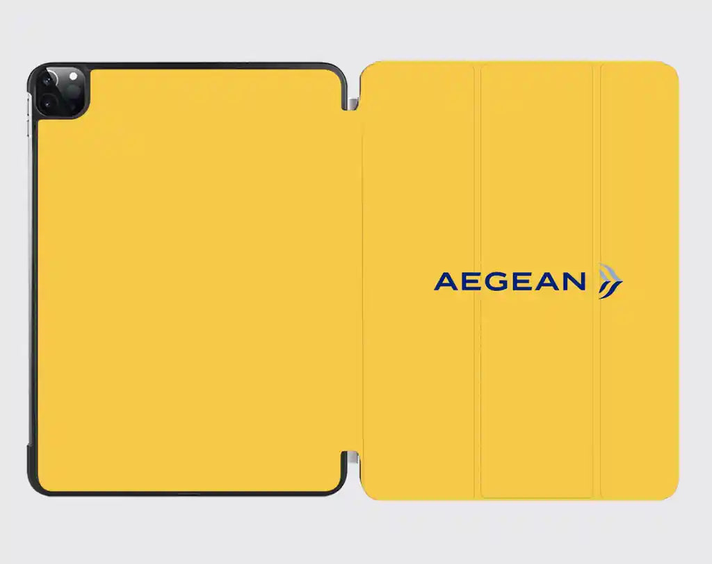 Aegean Airlines design on yellow ipad tablet case