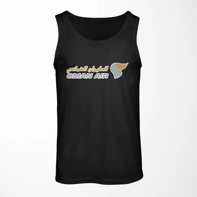 Oman Airlines logo on black tank top
