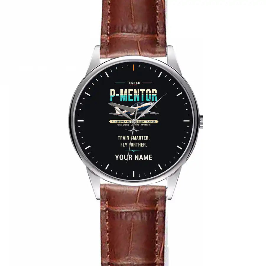 Tecnam P-Mentor - Original + Name - Leather Strap - Striped Brown Leather Strap