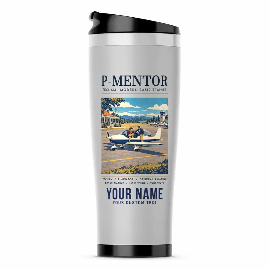 Tecnam P-Mentor - Poster + Name - Stainless Steel (No Holder) - Light Gray
