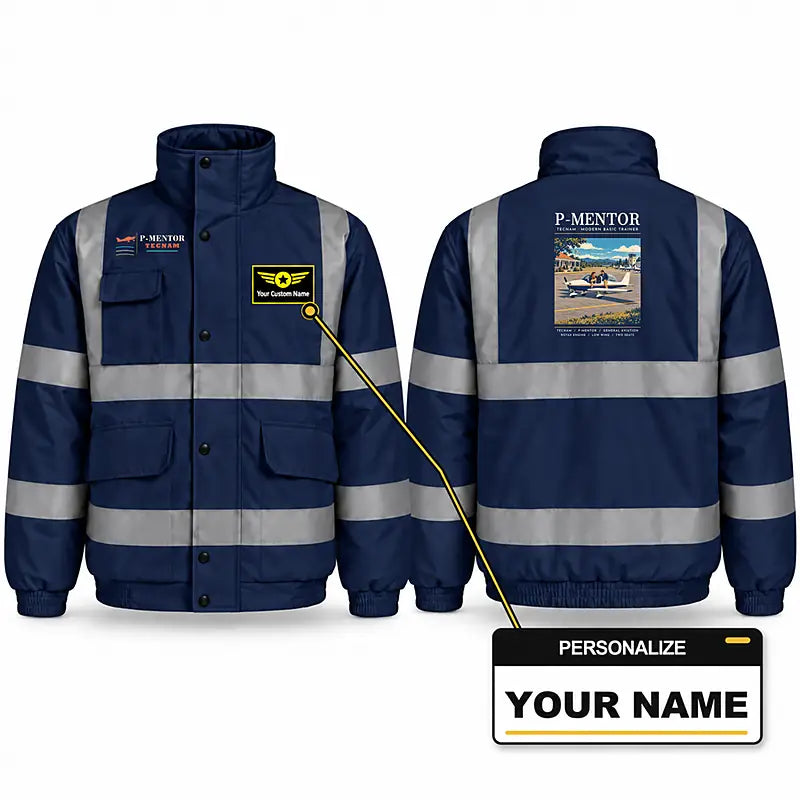 Tecnam P-Mentor Reflective Winter Jackets - Poster + Name - Navy Blue