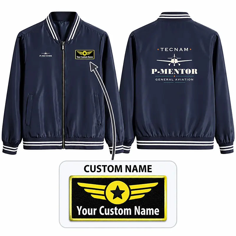 Tecnam P-Mentor Stylish Jackets - Baseball Collar - Heritage + Name - Navy Blue