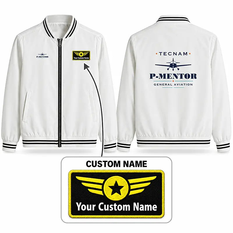 Tecnam P-Mentor Stylish Jackets - Baseball Collar - Heritage + Name - White