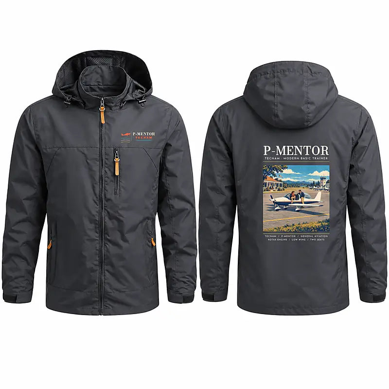 Tecnam P-Mentor Stylish Jackets - Hooded Windbreaker - Poster - Charcoal