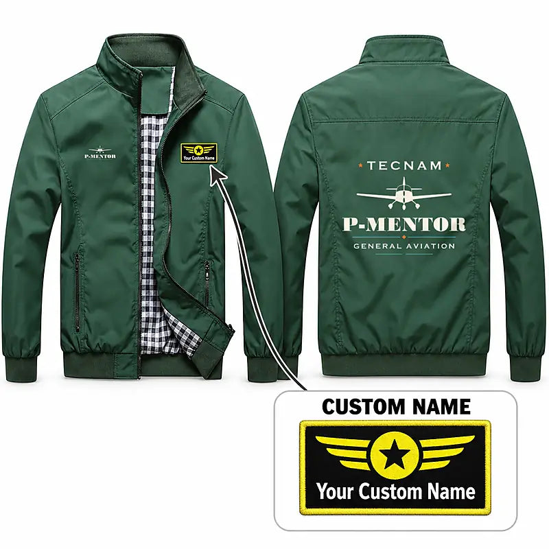 Tecnam P-Mentor Stylish Jackets - Stand Collar - Heritage + Name - Green