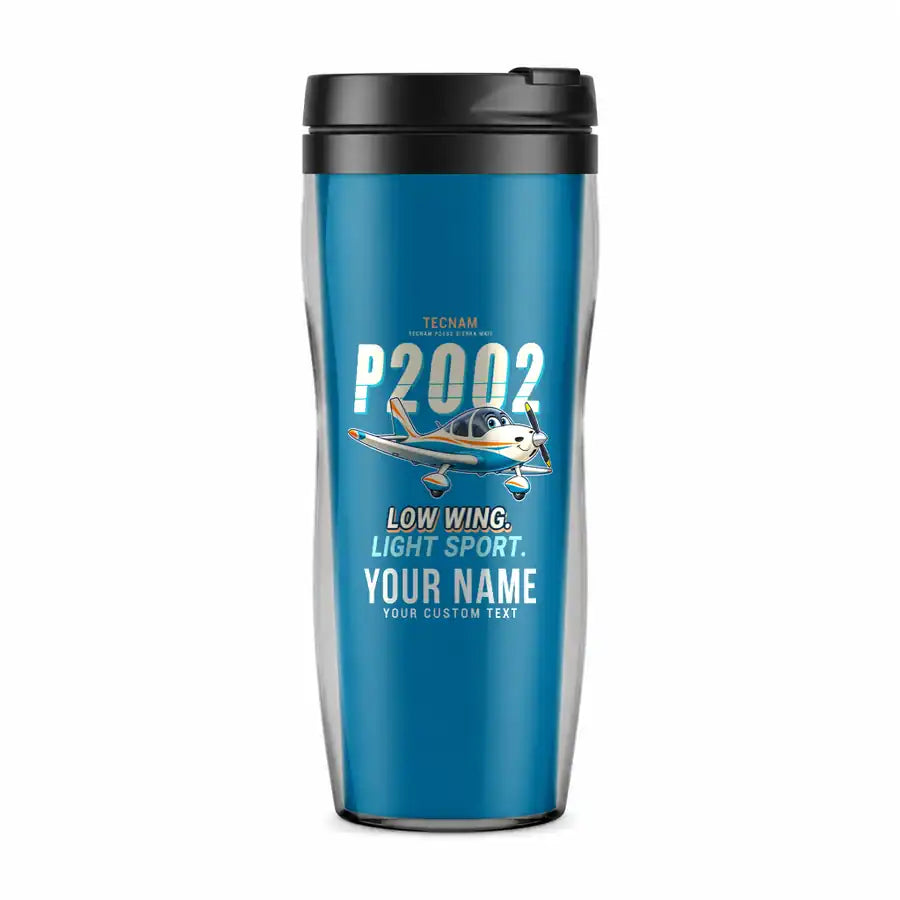 Tecnam P2002 Sierra MkII - Cartoon + Name - Plastic (No Holder) - Light Blue