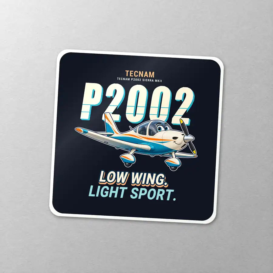 Tecnam P2002 Sierra MkII - Cartoon - Square Sticker - Close-up