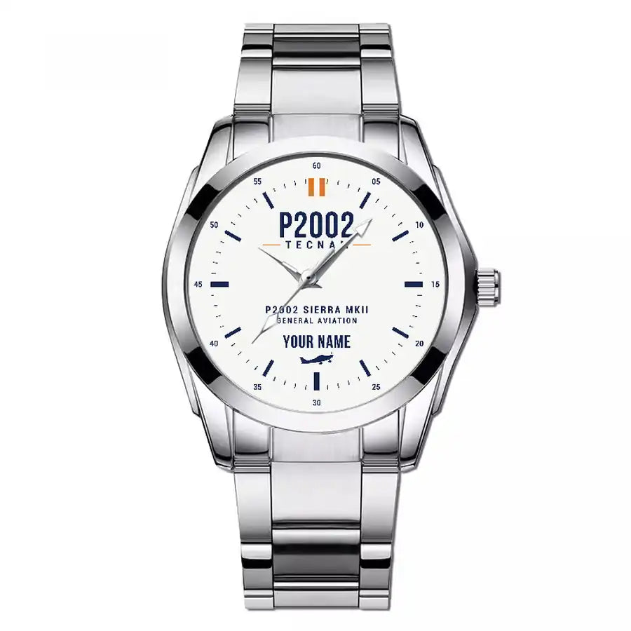 Tecnam P2002 Sierra MkII - Classic - White + Name - Stainless Steel Band - For Men