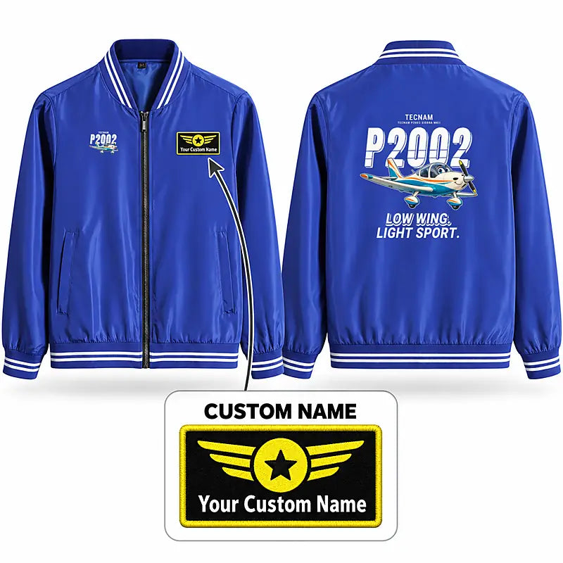 Tecnam P2002 Sierra MkII Stylish Jackets - Baseball Collar - Cartoon + Name - Royal Blue