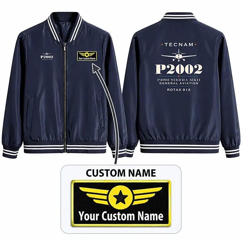 Tecnam P2002 Sierra MkII Stylish Jackets - Baseball Collar - Heritage + Name - Navy Blue