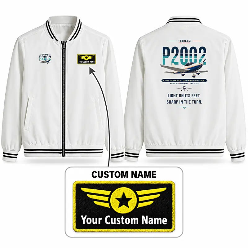 Tecnam P2002 Sierra MkII Stylish Jackets - Baseball Collar - Original + Name - White