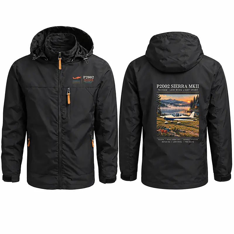 Tecnam P2002 Sierra MkII Stylish Jackets - Hooded Windbreaker - Poster - Black
