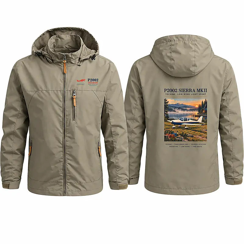 Tecnam P2002 Sierra MkII Stylish Jackets - Hooded Windbreaker - Poster - Khaki
