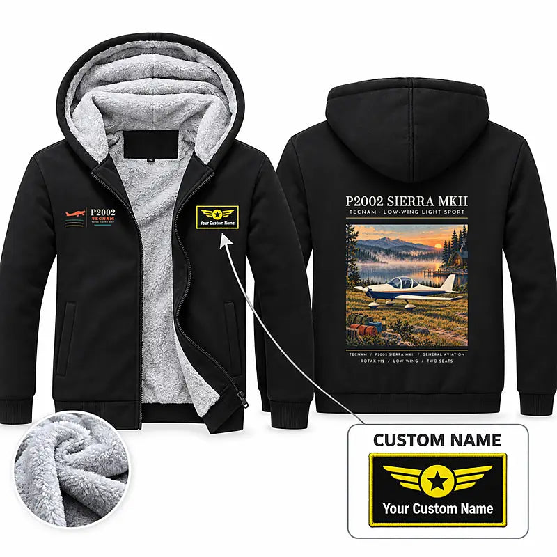 Tecnam P2002 Sierra MkII Zipped Sweatshirts - Poster + Name - Black